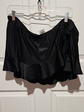 Women's Black Ruffle Swim Skirt Bikini Bottom